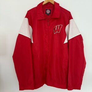 WISCONSIN BADGERS WINDBREAKER COACHES JACKET G-III APPAREL LARGE (oversized)